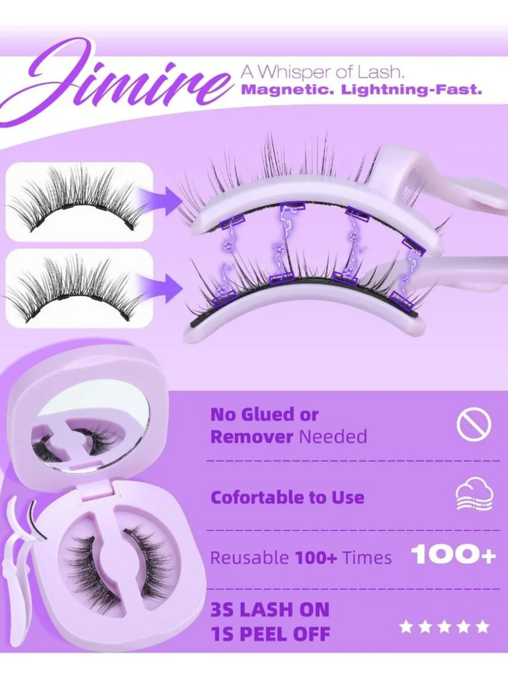 Natural Wispy Magnetic Eyelashes - Reusable, No Glue, Easy Applicator, Quick